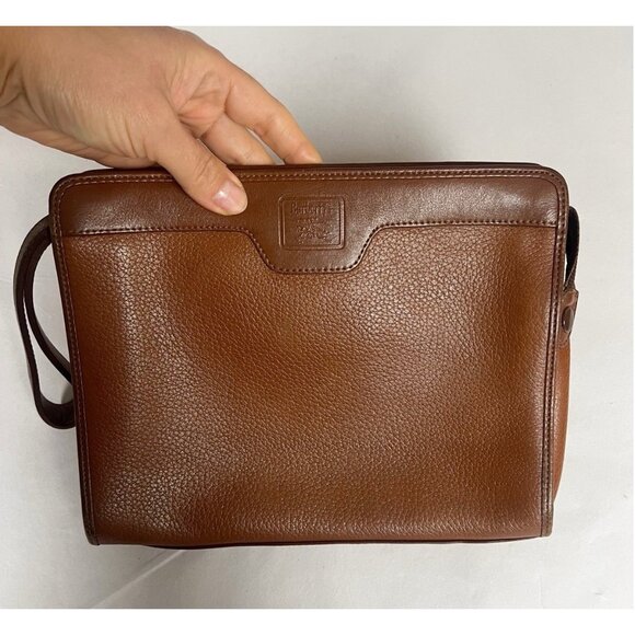 AUTH UNISEX BURBERRYS VINTAGE WRISTLET CLUTCH Genuine LEATHER BAG BROWN Classic - Picture 1 of 15